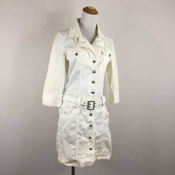 COMME CA ISM Ivory Belted 3/4-Long Sleeve Collared Button Dress - Picture 1 of 16